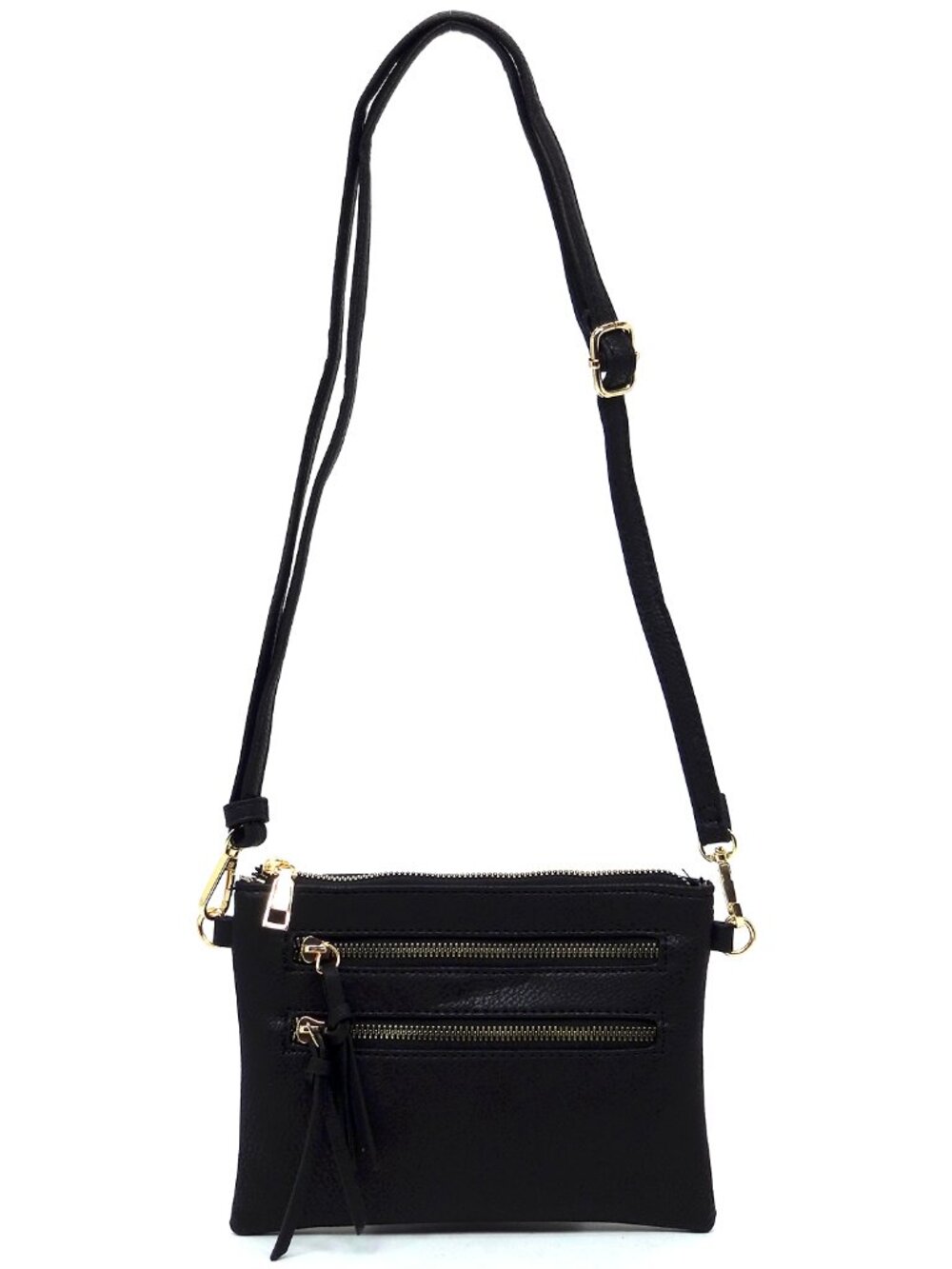 Fashion Multi Zipper Clutch Crossbody Bag - Black
